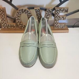 Marc Joseph Women's Mint Green Leather Moccasins Slip-On Golf Shoes Sz 11 Comfy
